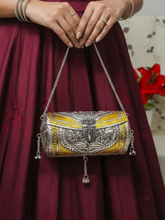 Handcrafted Silver & Yellow-Gold Fusion Barrel Clutch