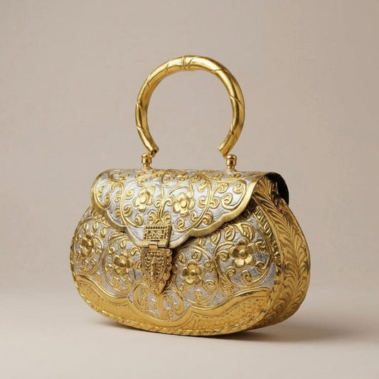 Handcrafted Dual-Tone Gold & Silver Brass Clutch