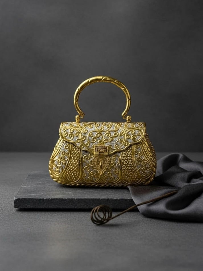Gold metal handbag