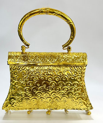 Handcrafted Dual-Tone Elephant Carved Brass Clutch Bag