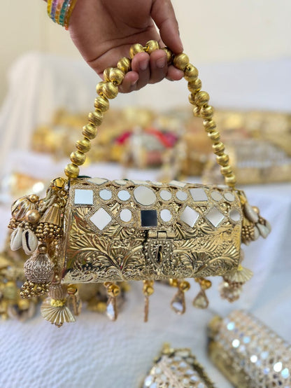 Handcrafted Antique Gold Barrel Bag with Latkan