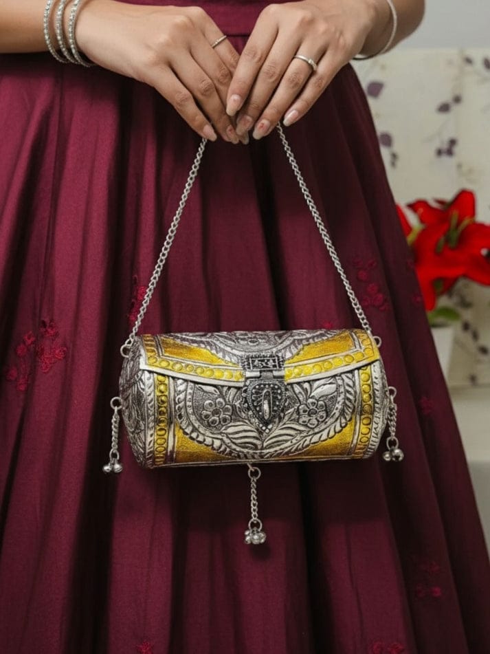 Handcrafted Silver & Yellow-Gold Fusion Barrel Clutch