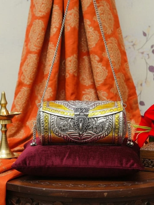 Handcrafted Silver & Yellow-Gold Fusion Barrel Clutch
