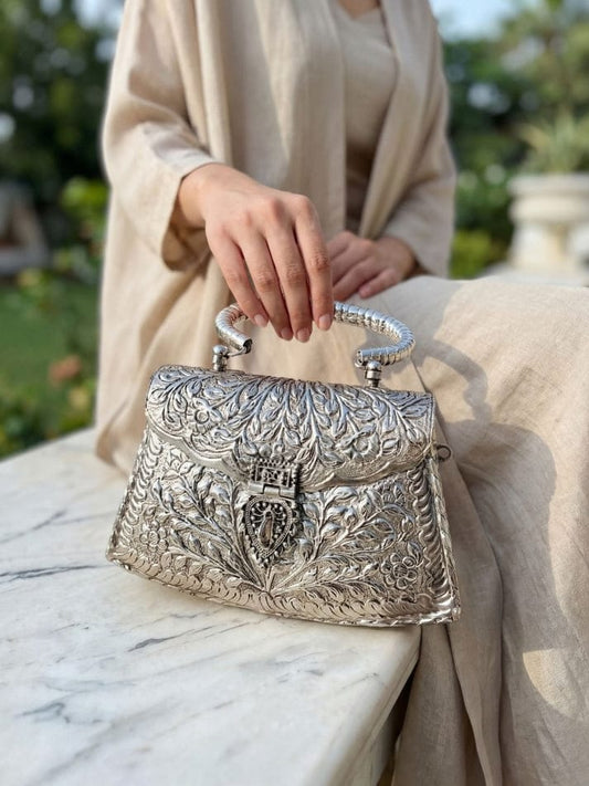 Heirloom-Style Silver Metal Purse