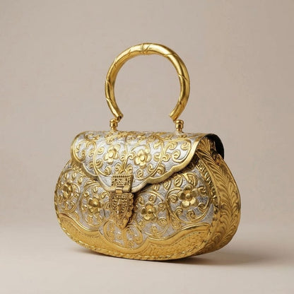 Handcrafted Dual-Tone Gold & Silver Brass Clutch