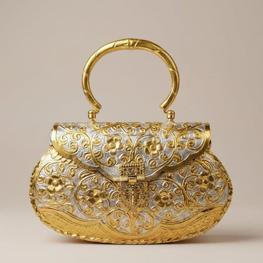 Handcrafted Dual-Tone Gold & Silver Brass Clutch