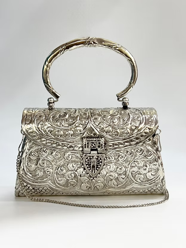 Vintage Inspired Handmade Silver Brass Clutch