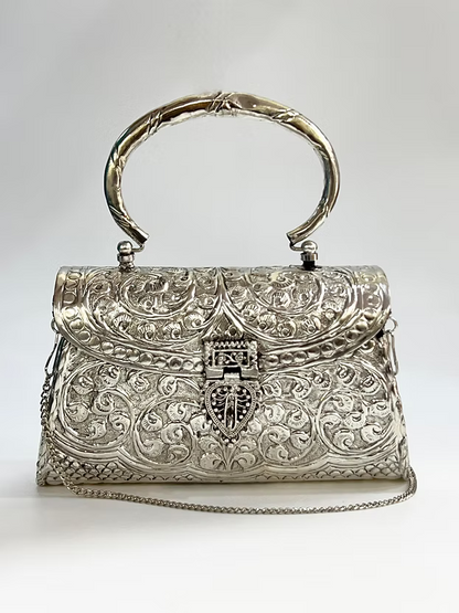 Vintage Inspired Handmade Silver Brass Clutch